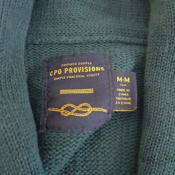 CPO Provisions Men's Size M Dark Green & Blue Cable Knit Button Down Cardigan - Picture 6 of 10